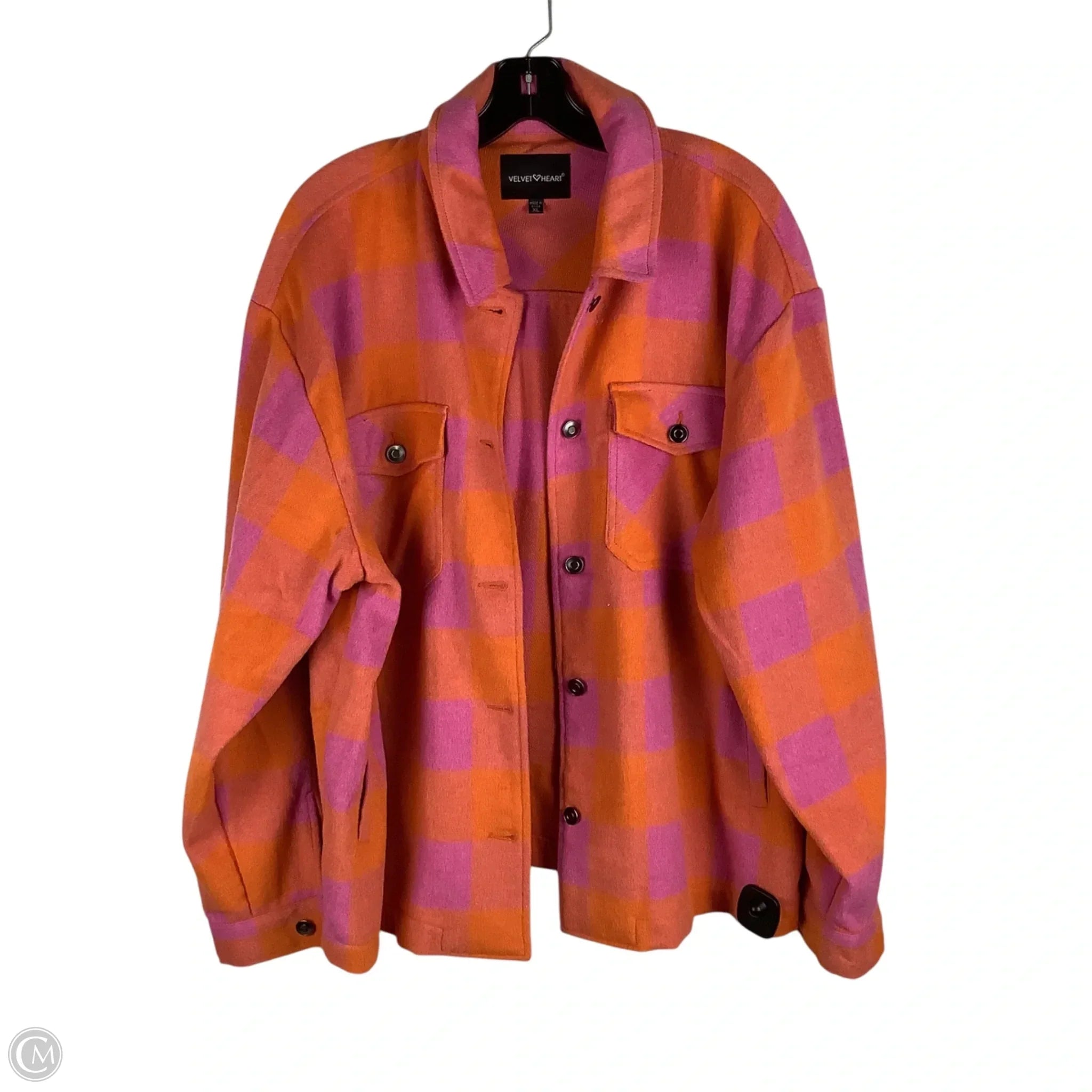 Jacket Shirt By Velvet Heart In Checkered Pattern, Size: Xl