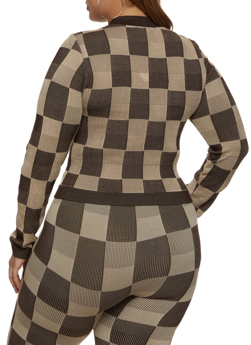 Plus Size Seamless Checkered Track Jacket