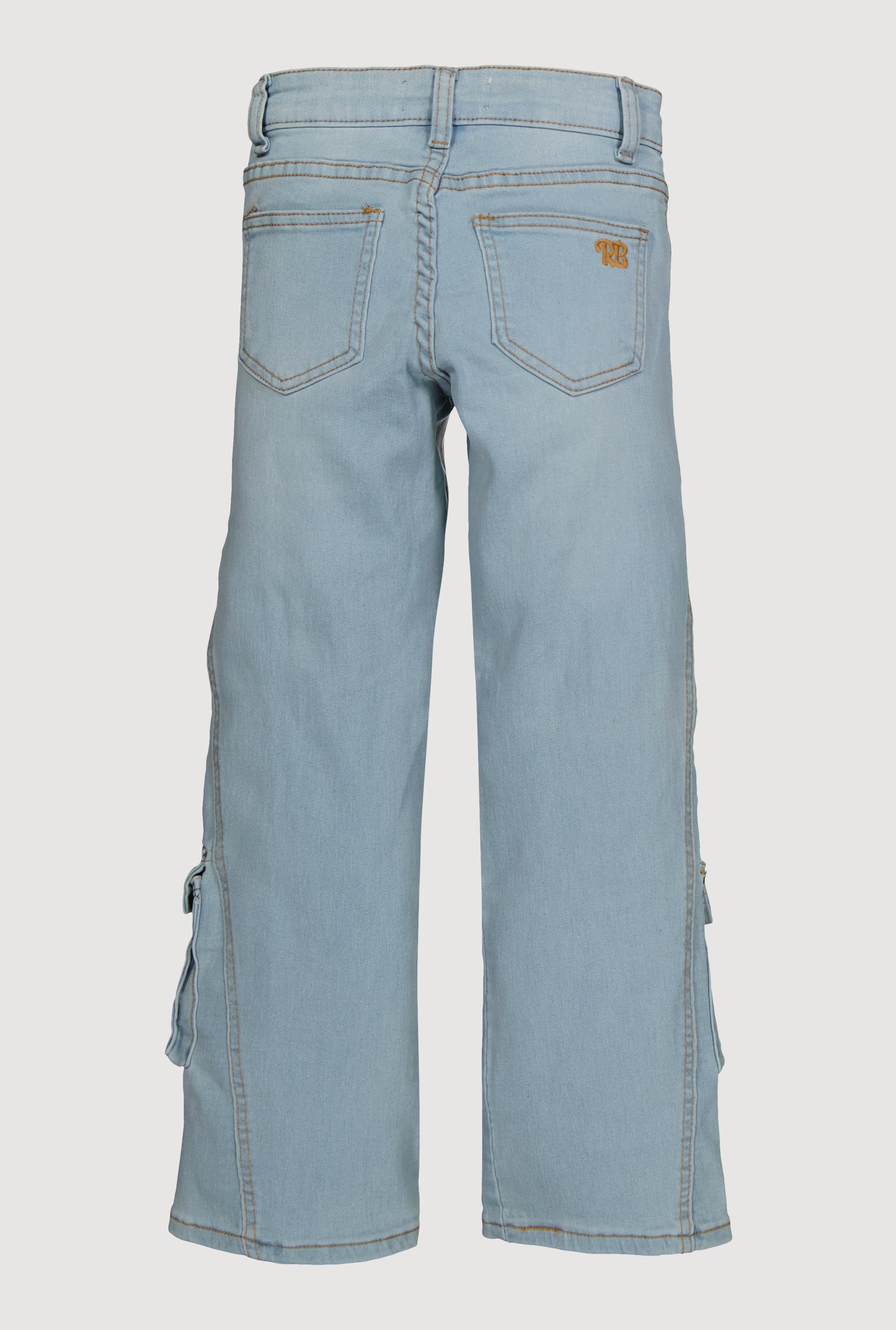 Girls Denim Utility Jeans with Rhinestone Butterfly Charm