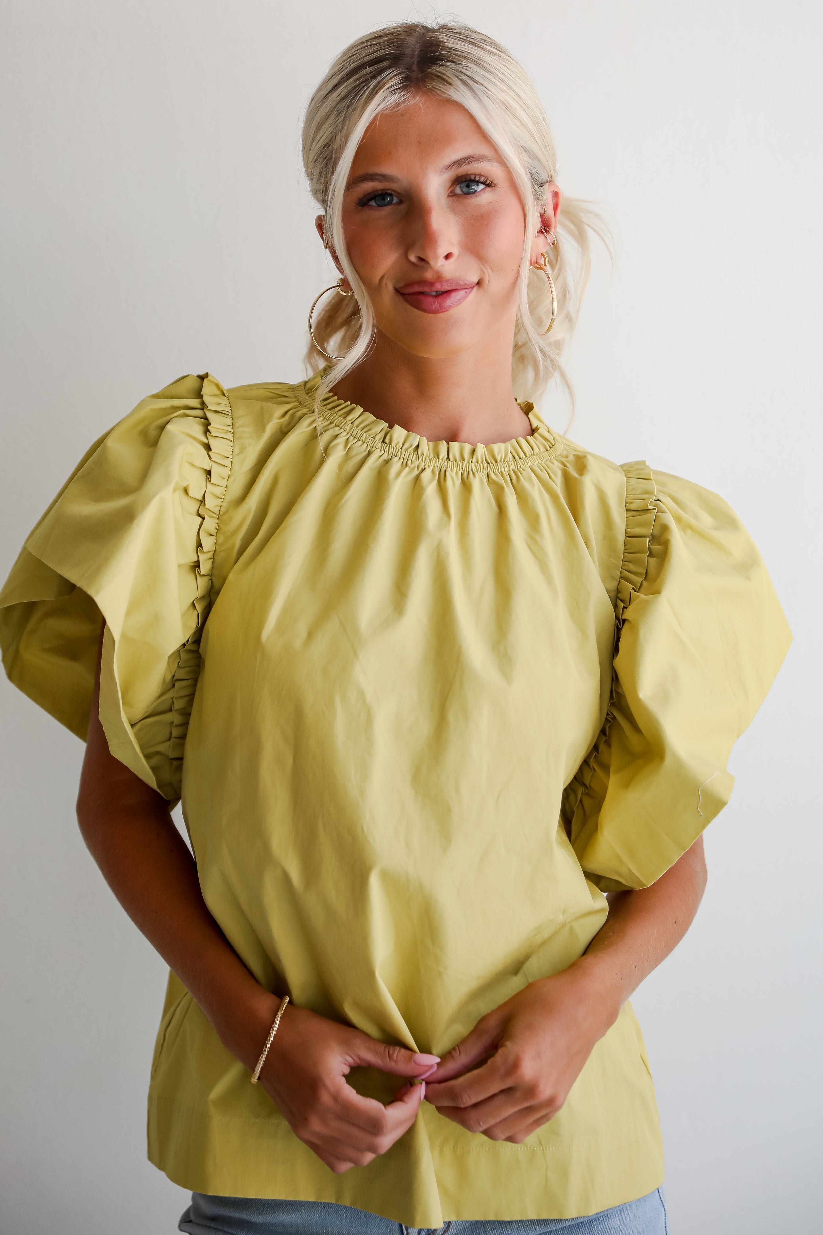 FINAL SALE - Precious Trend Chartreuse Ruffle Blouse