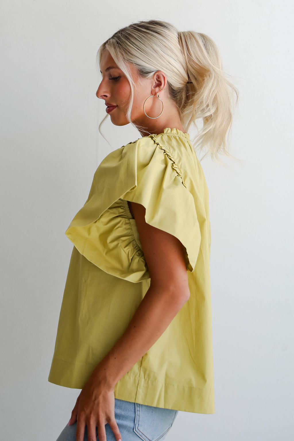 FINAL SALE - Precious Trend Chartreuse Ruffle Blouse