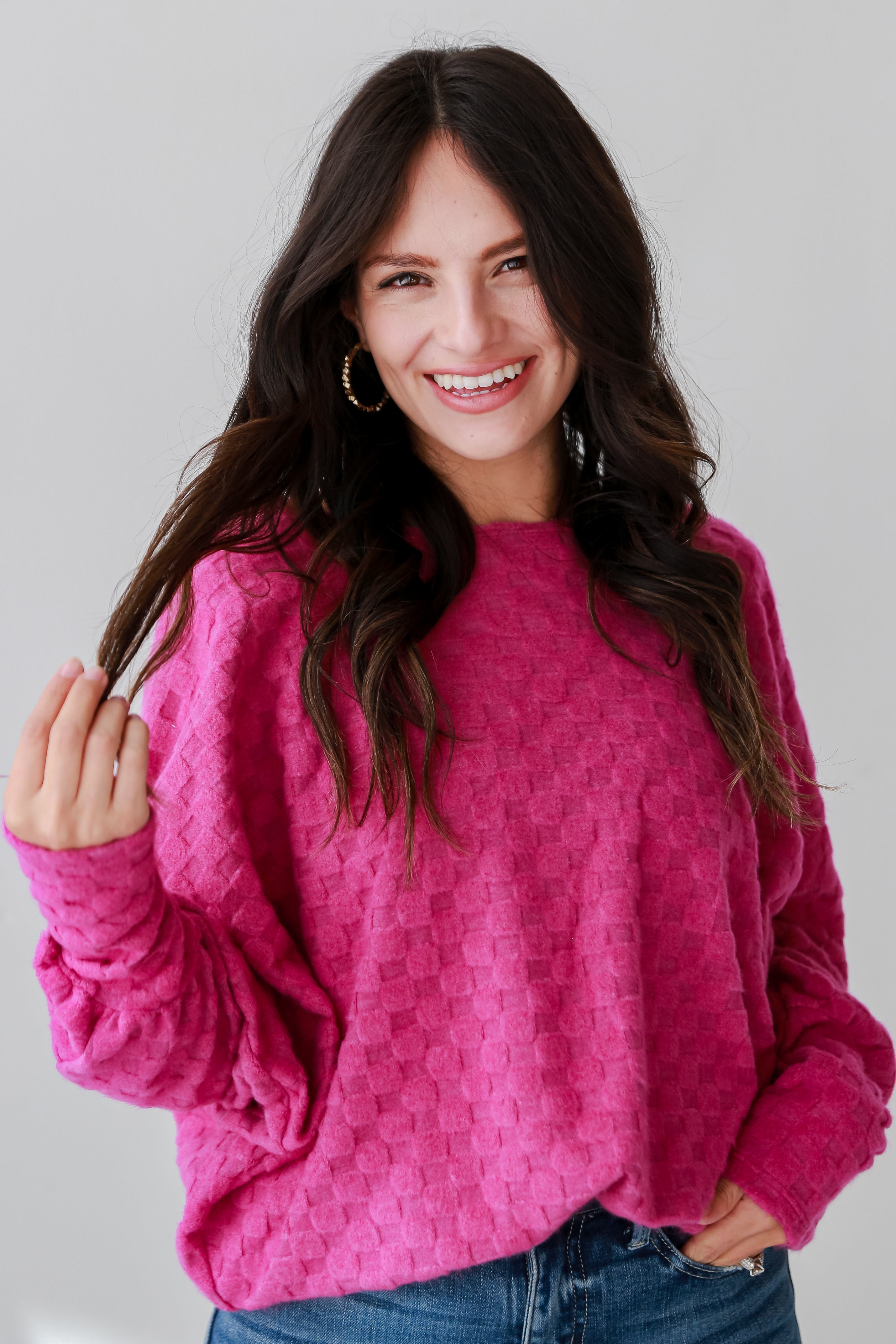 FINAL SALE - Kendall Magenta Checkered Knit Top