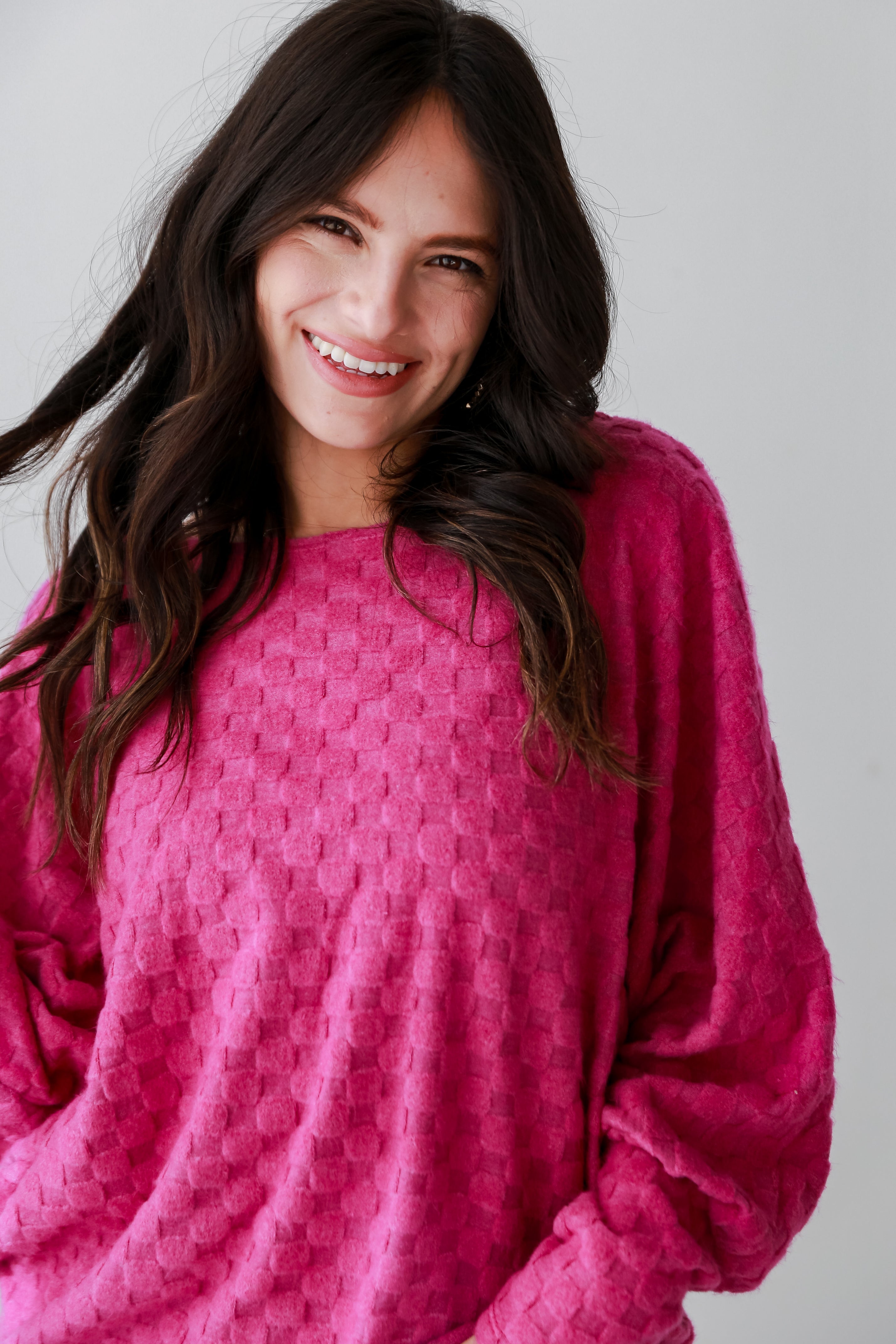 FINAL SALE - Kendall Magenta Checkered Knit Top